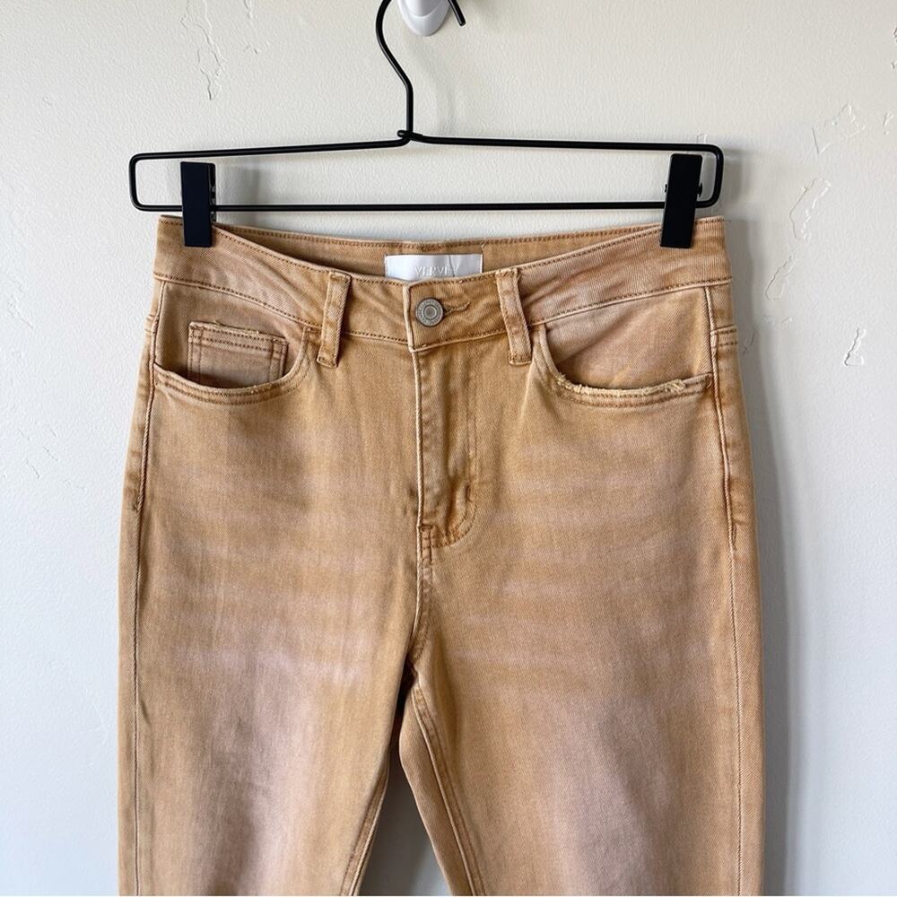 Vervet 90s Vintage High Rise Crop Flare Jean in Army Khaki Size 26 Distressed - Picture 9 of 13
